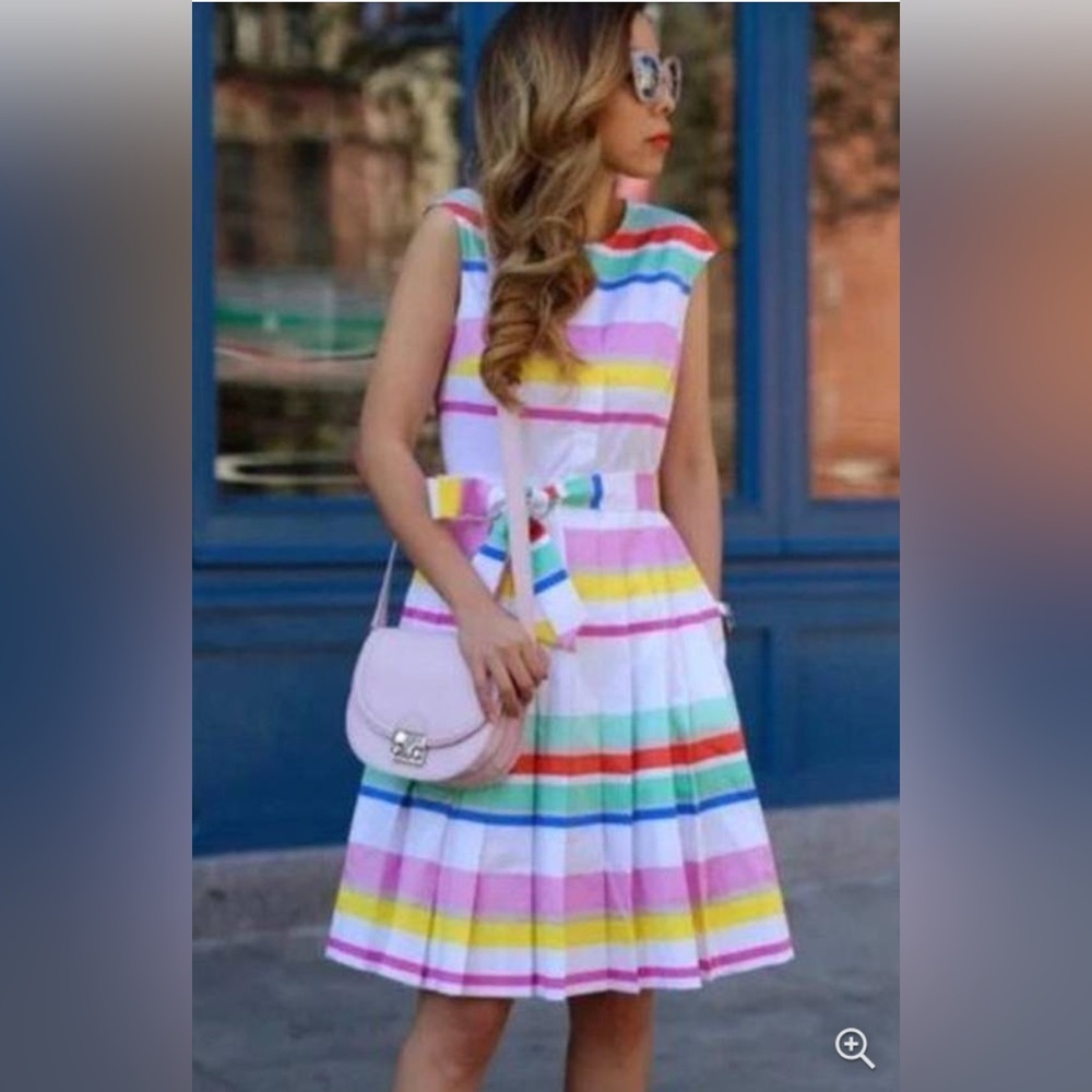 Kate spade ♠️ multi cape stripe poplin shirt dress rainbow 🌈 color sleeveless